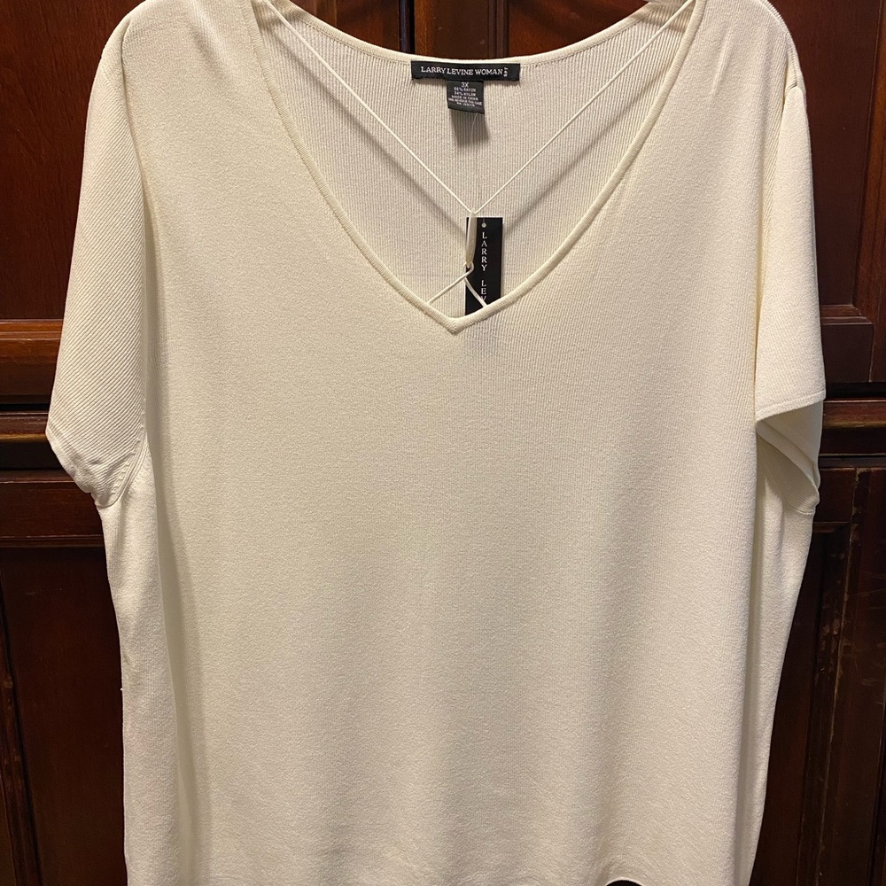 Women's Ivory V-Neck Top short sleeve size 3X Vintage soft stretchy top